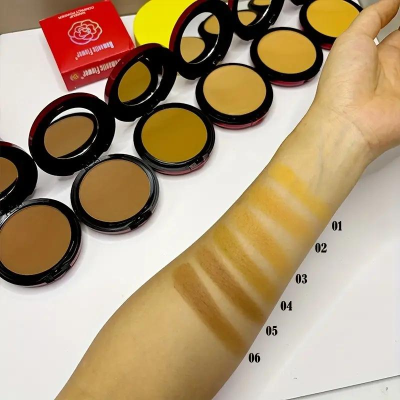 6-Shade Waterproof & Sweat-Proof Contour & Concealer Powder, Oil-Control Matte Finish with Buildable Coverage and Angled Sponge Applicator for Light Beige Skin Tones, Long-Lasting Natural Finish, Portable Makeup Smooth Application Tool