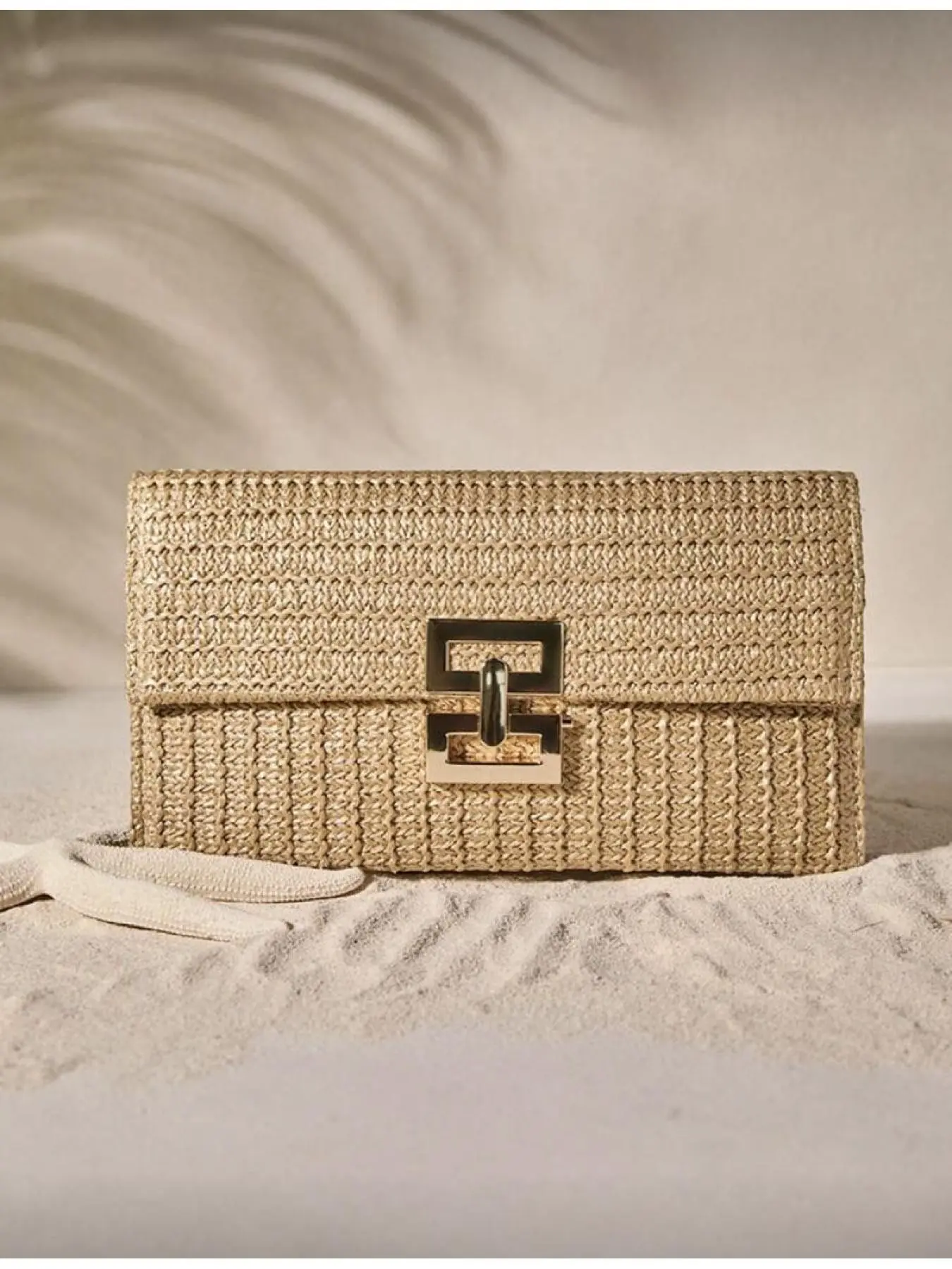 Multi-layer Twist Lock Flap Gold Handbag Shoulder Purse Woven Design Ideal for Beach Getaway and Christmas New Year Presents