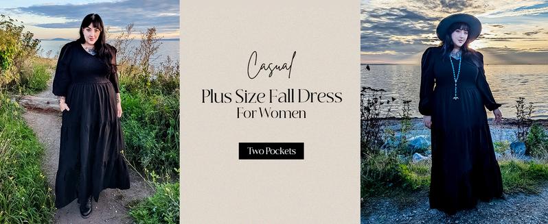 Hanna Nikole Women's Plus Size Dresses Long Sleeve V Neck Maxi Smocked Fall Casual Flowy Tiered Dress with Pockets