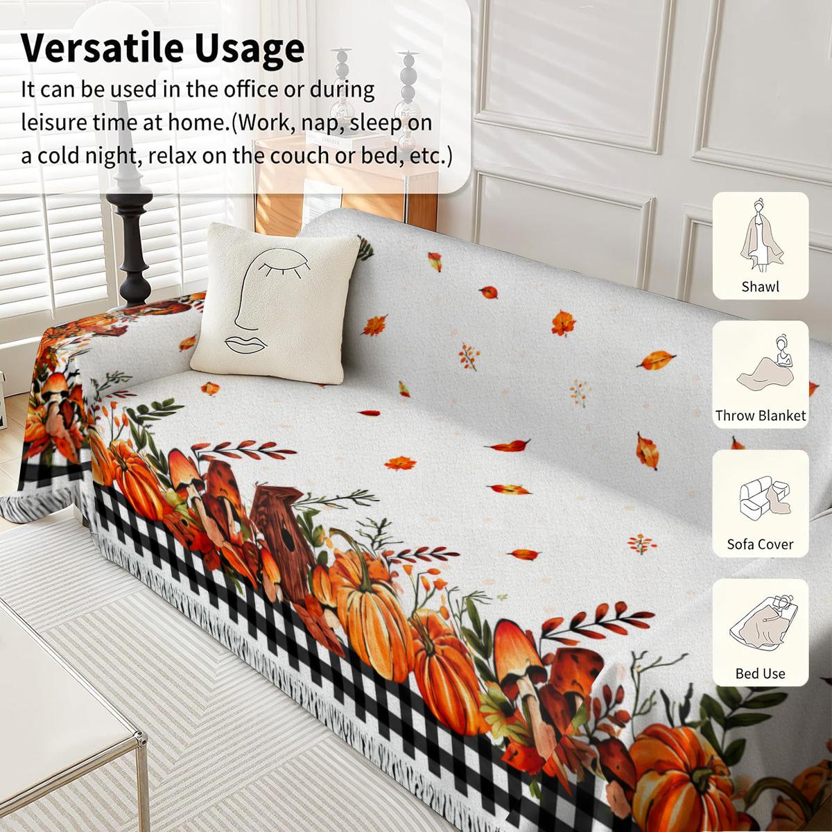 Autumn pumpkin leaf sofa cover machine washable sofa towel suitable for decorating sofas in bedrooms and living rooms throughout the year