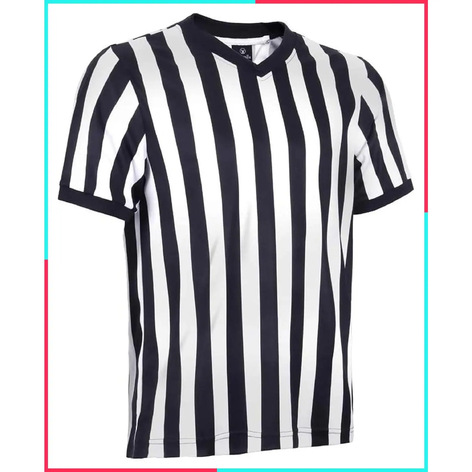 Men's Official Black Stripe Referee Umpire Jersey, Pro-Style V-Neck Uniform for Basketball, Football