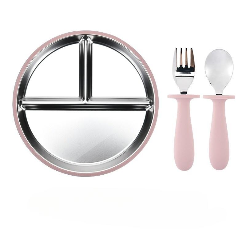 Stainless Steel Plate Children's Supplementary Food Tableware Silicone Suction Cup Anti-drop Insulation Food Grade Grid Plate