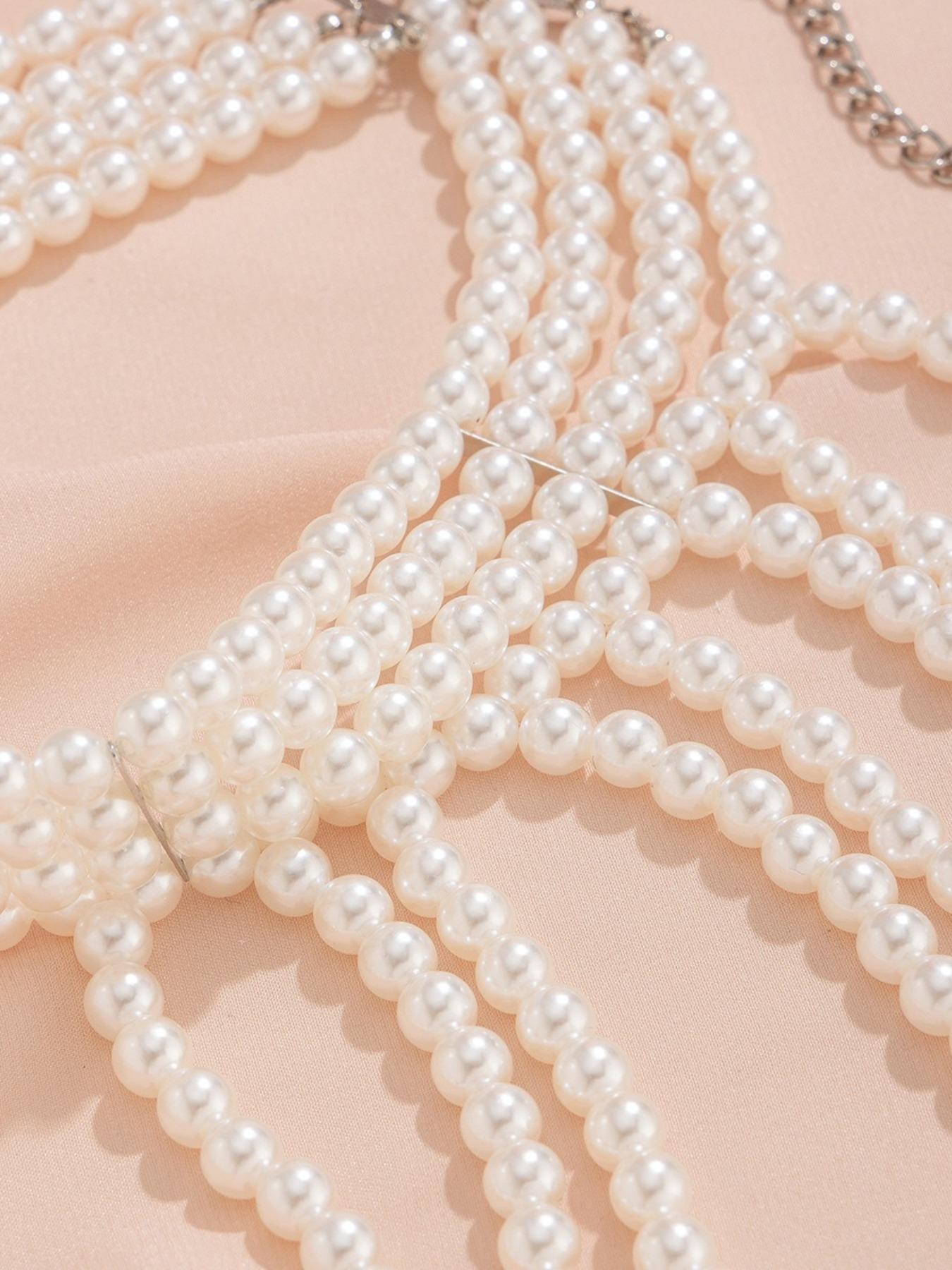 Bridal Tassel Imitation Pearl Shoulder Chain Necklace, Elegant Shawl Wedding Jewelry, Women's Accessory, New 2026 Design
