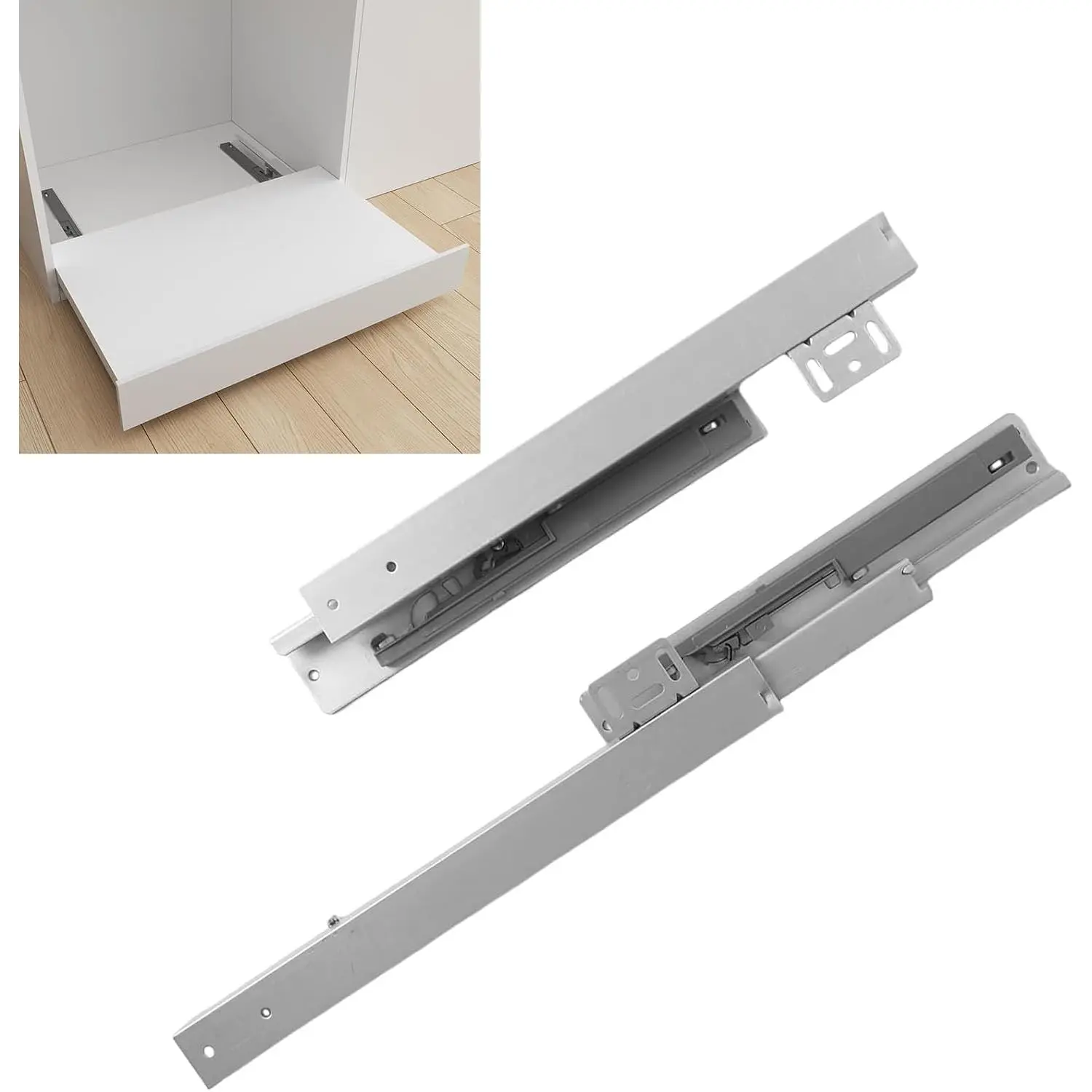 Undermount Shelf Drawer Slide Soft Close Bottom Support Under Mount Pull Out Drawer Track Full Extension Slide Out Drawer Glide Shelf Bracket for Kitchen Cabinet Trash Can Without Side Panel