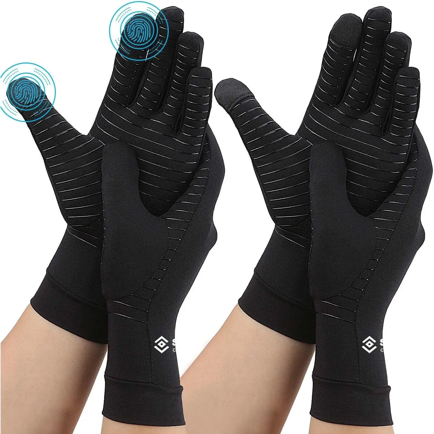 2 Pairs Compression Full Finger Arthritis Copper Gloves with Touch Screen for Everyday Support Hand Joint Pain Carpal Tunnel Tendonitis Trigger Finger Fit Men & Women Medium