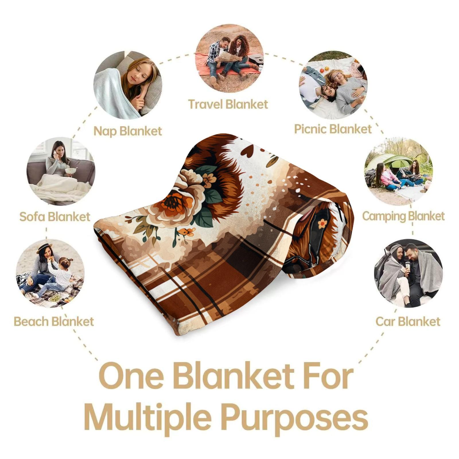 Just A Girl Who Loves Highland Cows Lightweight Throw Blanket, Soft Flannel Fleece Cute Highland Cow Floral Blanket, Western Plaid Nap Blanket for Couch Bed Office Travel, Ideal Gift for Highland Cow Lovers Women Girls Teens