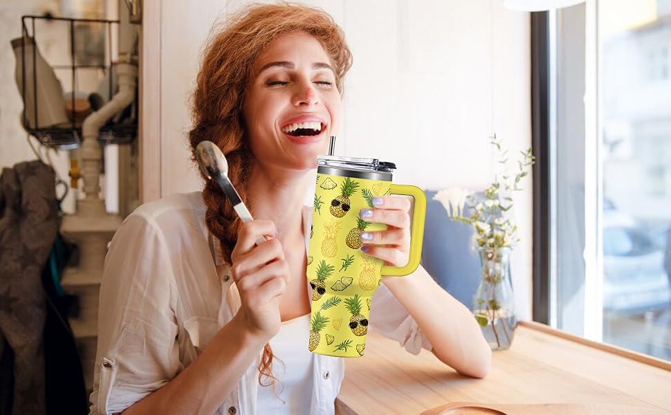 Pineapple Tumbler with Handle 40 oz, Pineapple Gifts For Women Girls, Birthday Christmas Funny Fruit Gifts for ananas Lover