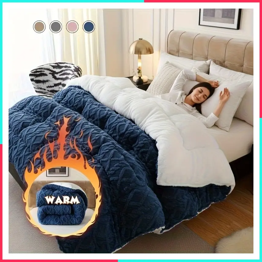 1pc Luxurious Plush Taffeta Comforter, Extra Thick And Soft Plush, Double-Sided Thick, 500gsm Filling Heavy-Duty Extra Warm For Autumn And Winter, Gift, Home Decor, Queen/King
