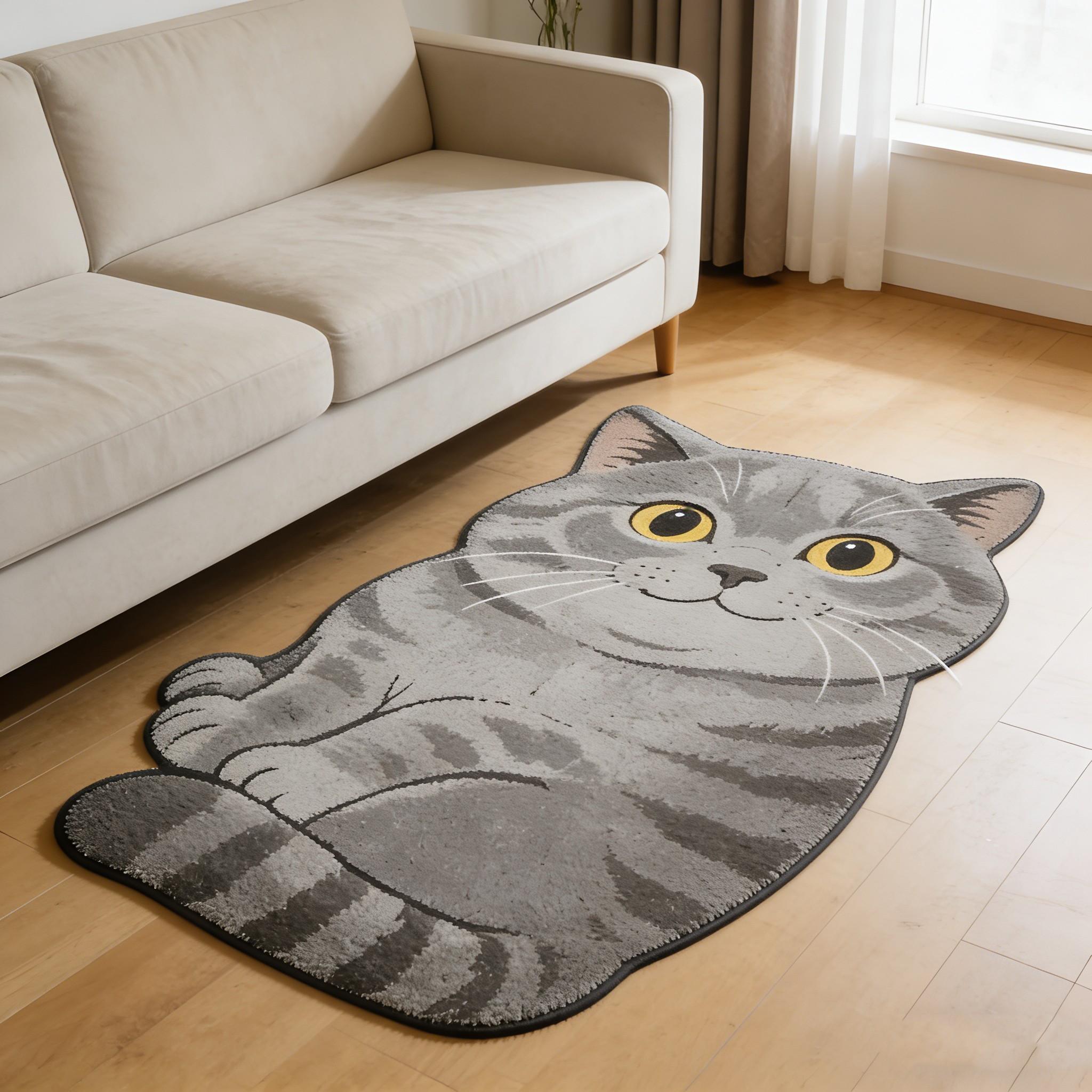 Lazy British Shorthair Cat Shape Rug, Soft Plush Bedside Mat, Healing Home Decor, Non-Slip, Perfect Gift, Bedroom/living Room Use