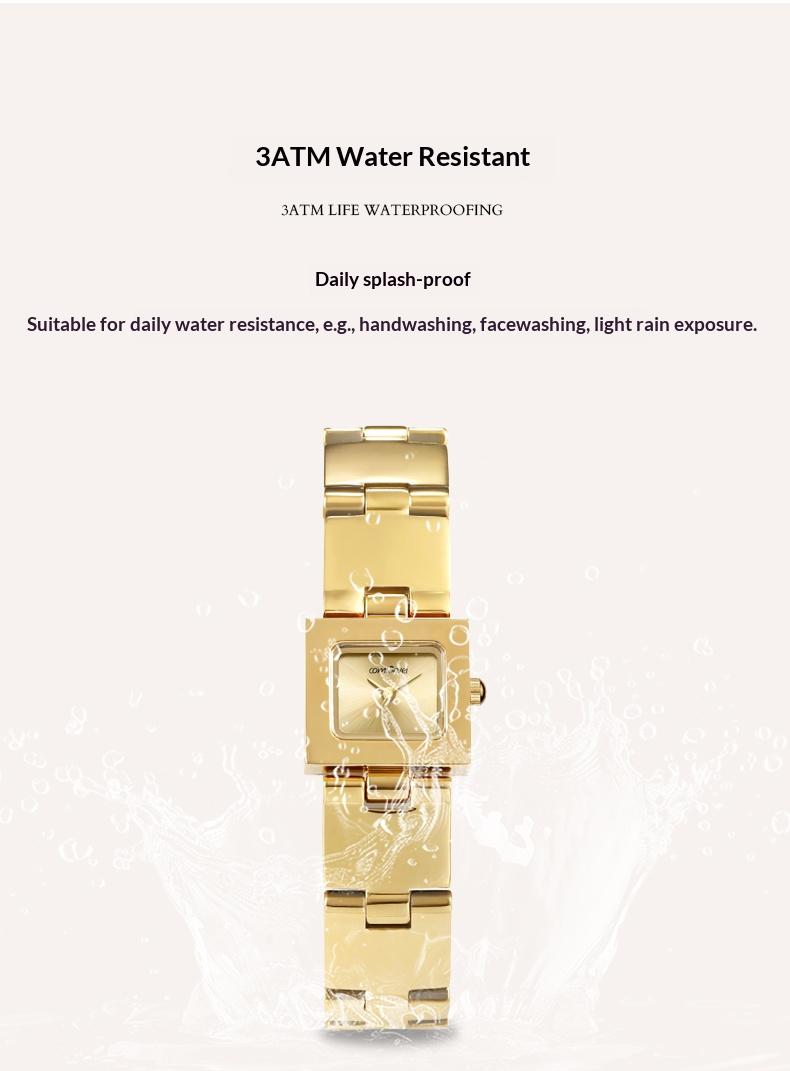 Ladies' luxurious square watch, designed with gold and silver colored stainless steel, with 30-meter water resistance. This fashionable and elegant timepiece is an exquisite gift for her.