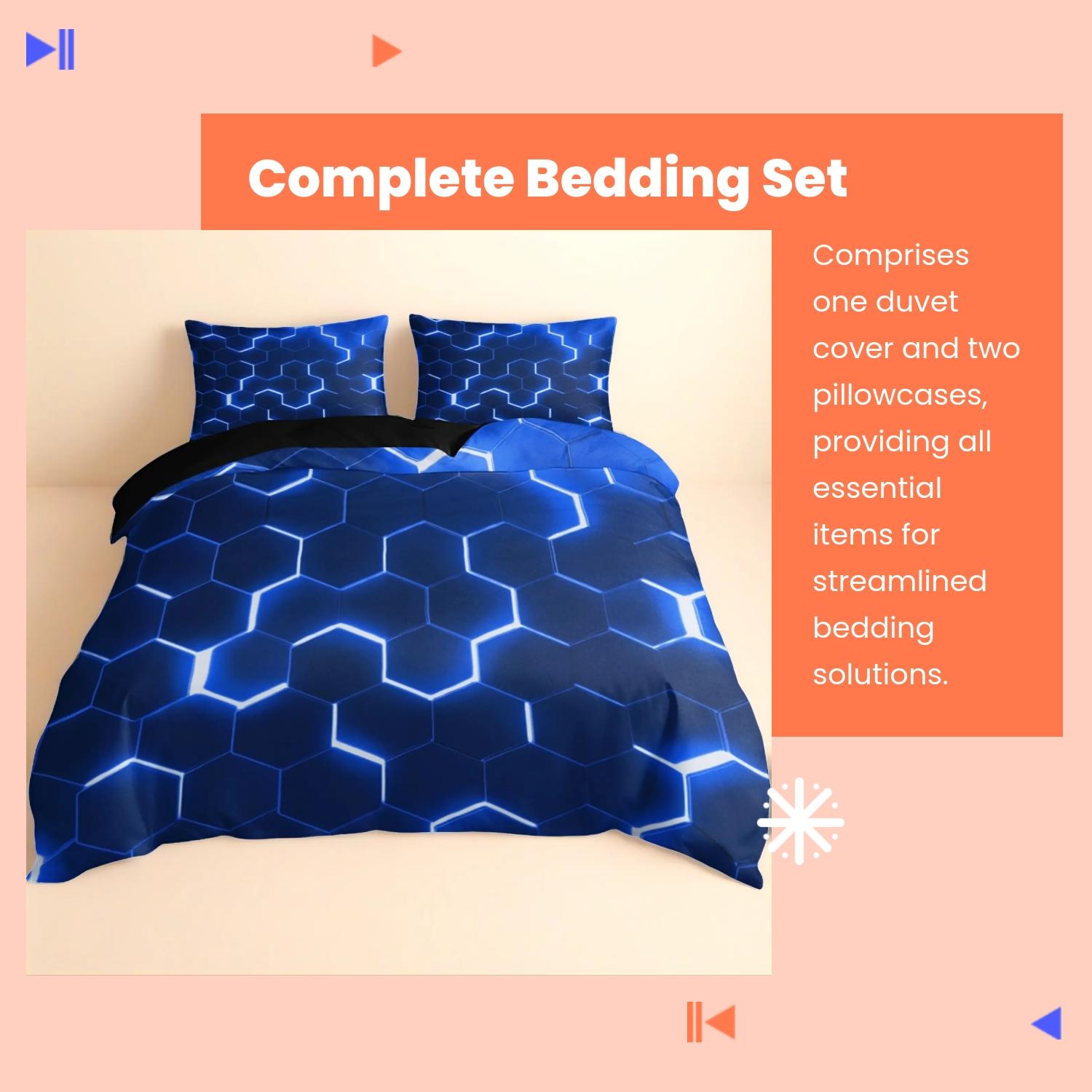 3-piece geometric honeycomb pattern soft bedding set, including 1 coreless duvet cover and 2 coreless pillowcases, Breathable Polyester, Easy maintenance, suitable for single beds, double beds, bedrooms, dormitories, and guest rooms