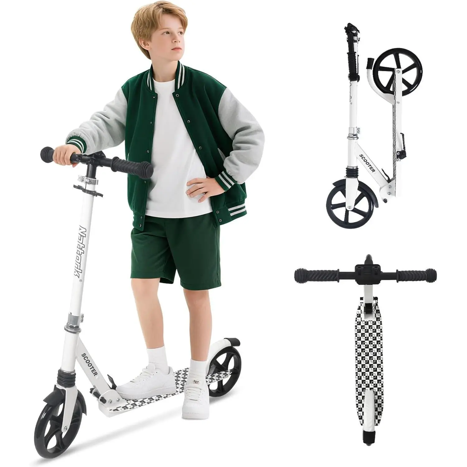 Nattork Kick Scooter for Kids 6+ Years Teens Adults - 220LB Weight Capacity, Front Shock Absorber and Adjustable Handlebar - Smooth Ride with 8" Sturdy Wheels, Ideal for Outdoor Sports