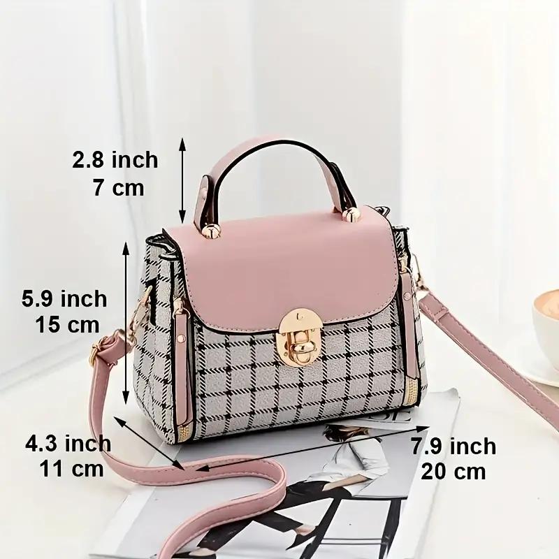 Plaid Pattern Handbag, Women's Buckle Decor Flap Purse, Fashion PU Leather Crossbody Bag Gift Elegant Accessory Style
