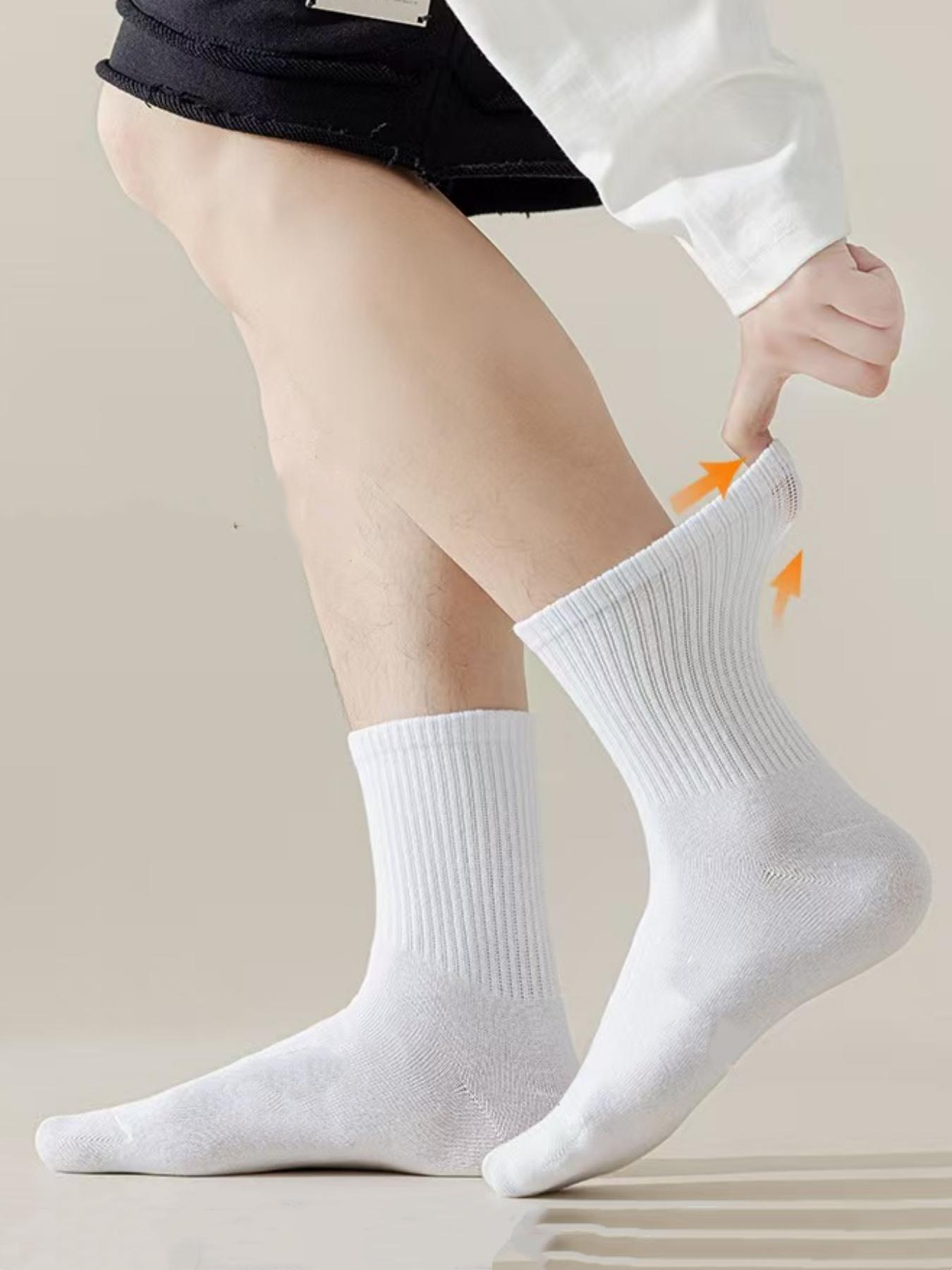 Men's and women's white mid-calf socks, breathable and sweat-absorbent, 5 pairs for couples, suitable for all seasons. Great for daily casual wear, business, running, and sports.