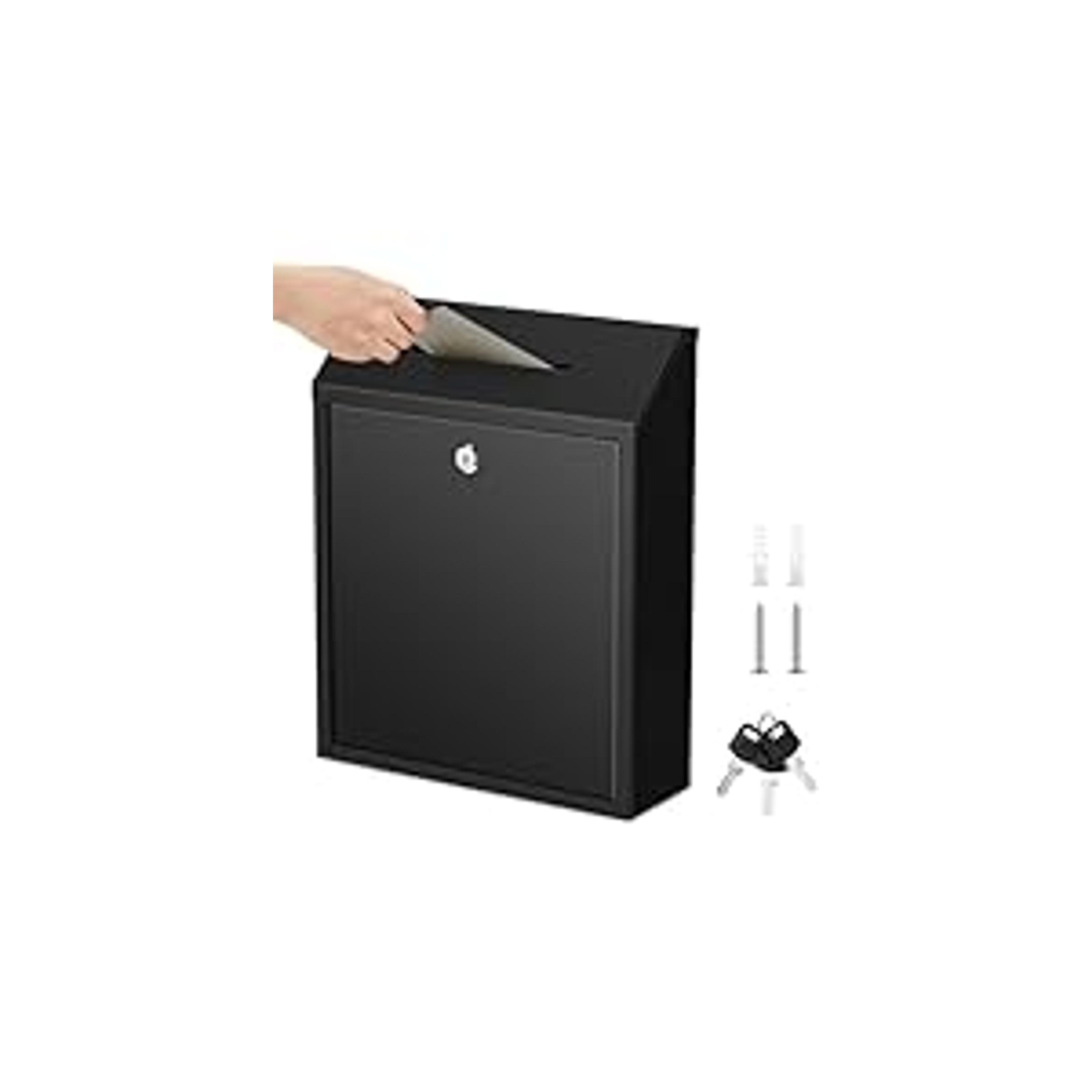 Metal Lockable Donation Cash Box - Money Safe for Cash, Security Lock Box with Key Lock, Confidential Money Drop Container, 1x Black Mailbox with Nail-Hook Installation, Pre-Punched Holes, Wall-Mounted, for Friends, Neighbors (10.24x5.71x2.95in), Wall Mou Metal Lockable Donation Cash Box - Money Safe for Cash, Security Lock Box with Key Lock, Confidential Money Drop Container, 1x Black Mailbox with Nail-Hook Installation, Pre-Punched Holes, Wall-Mounted, for Friends, Neighbors (10.24x5.71x2.95in), Wall Mou