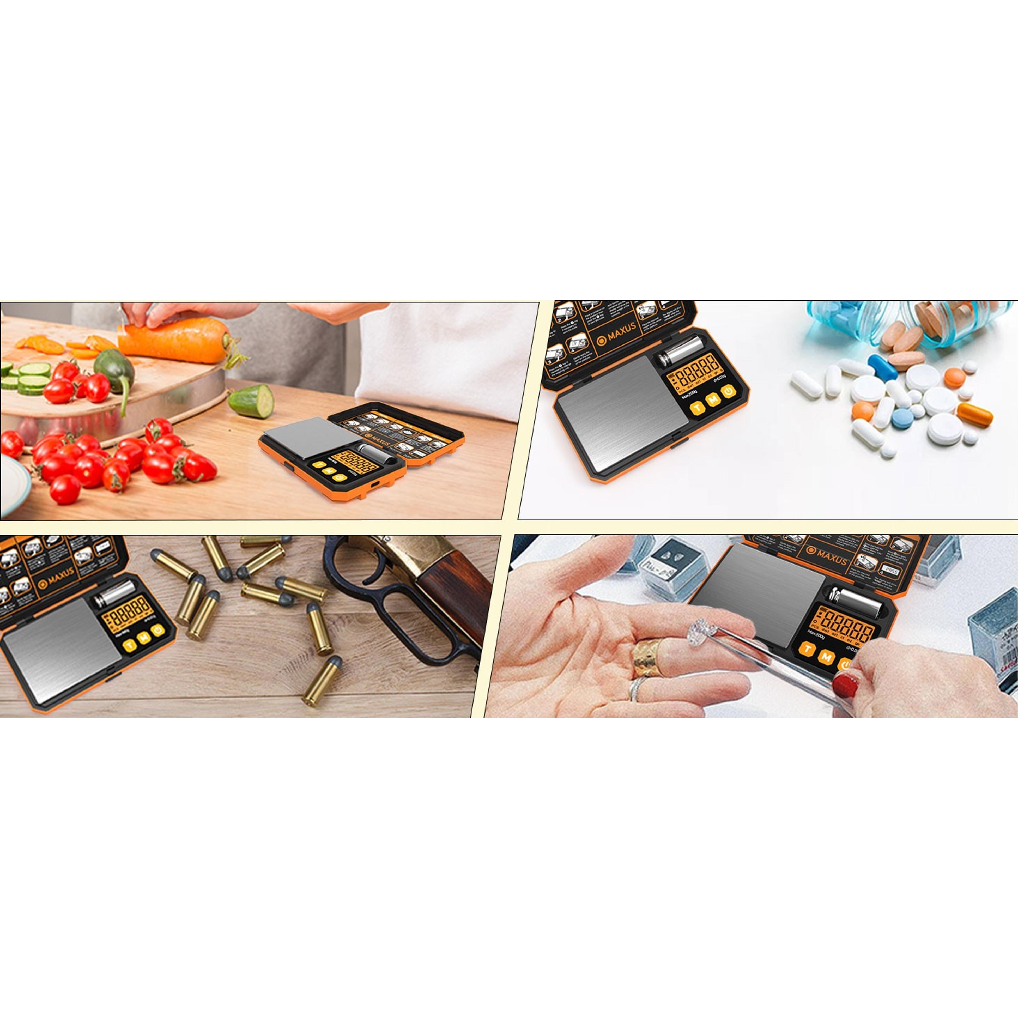 Pocket Scale, 200g x 0.01g, with 50g Calibration Weight and USB Cable | Digital Gram Scale, 6 Units, Backlit LCD, Stainless Steel Platform, Rubber Edges, for Jewelry, Coins, Powders, Food or GemsGift
