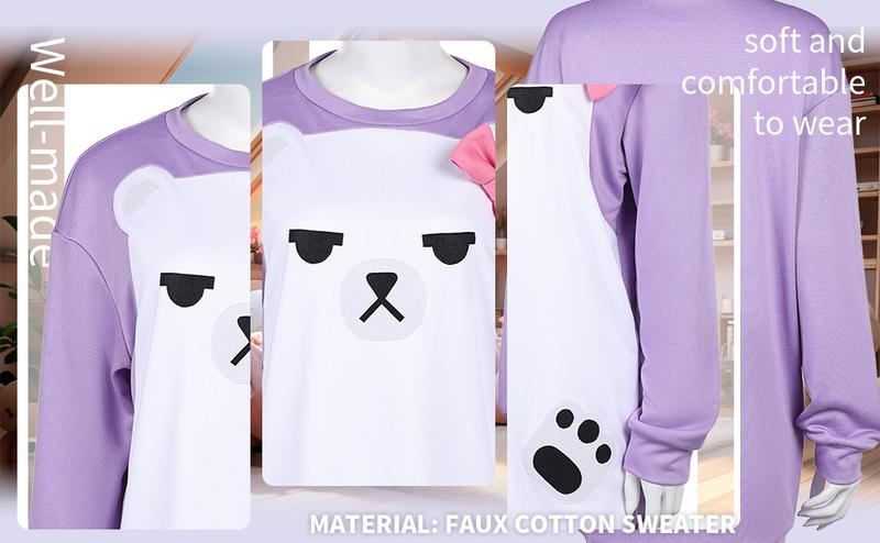 Anime Cosplay Mira Costume Kpop Pajamas Mira Purple Bear Hoodies for Adults Womens Halloween Outfits with Hair Rings Faux Cotton Sweater Cosplayer Clothes Soft Party Crewneck Gamis