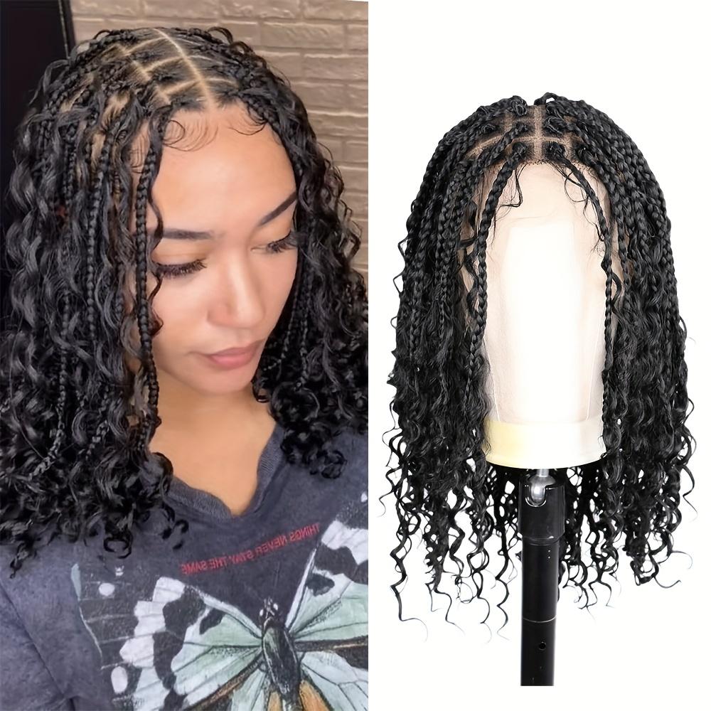 Braided Wigs for Women 16inch 13x6HD Braided Lace Front Wigs Boho Braided Wigs with Baby Hair Black Goddess Box Braid Wig Premium Synthetic Braided Lace Front Wigs