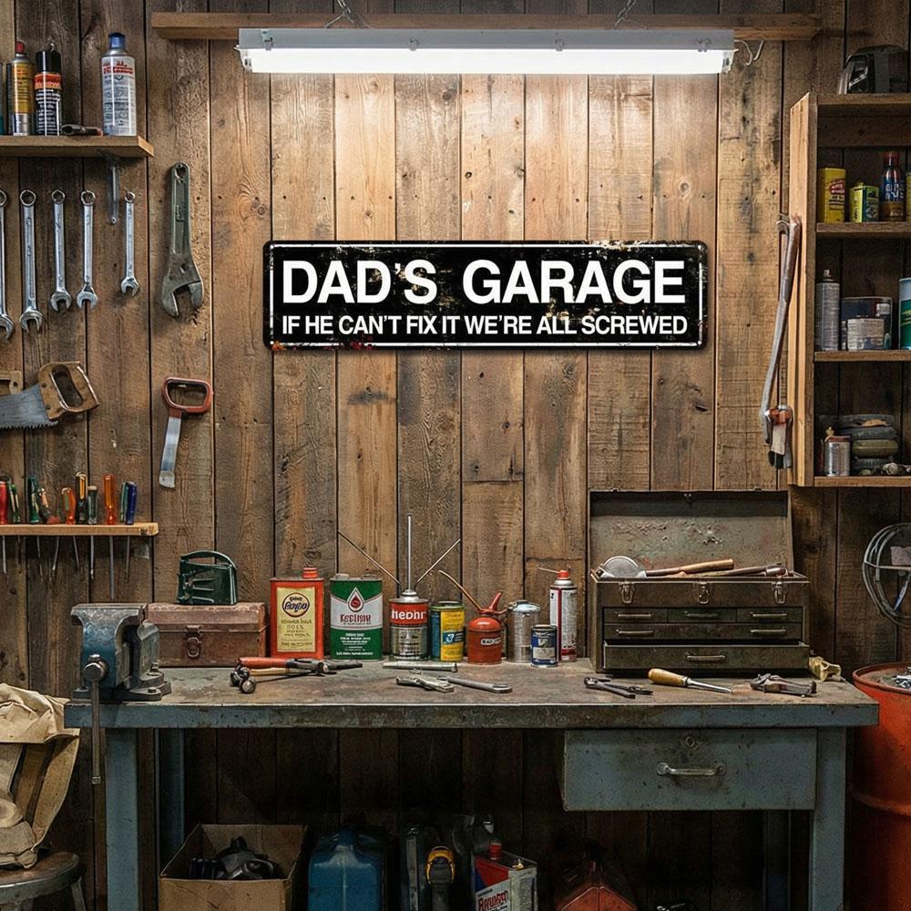 Dad's Garage Metal Tin Sign, Novelty Street Sign, Home Decor, Decorative Plaque, Decorative Wall Sign for Home Farmhouse Garage, Living Room Decor, Home Decor Products, Vintage Garage Signs