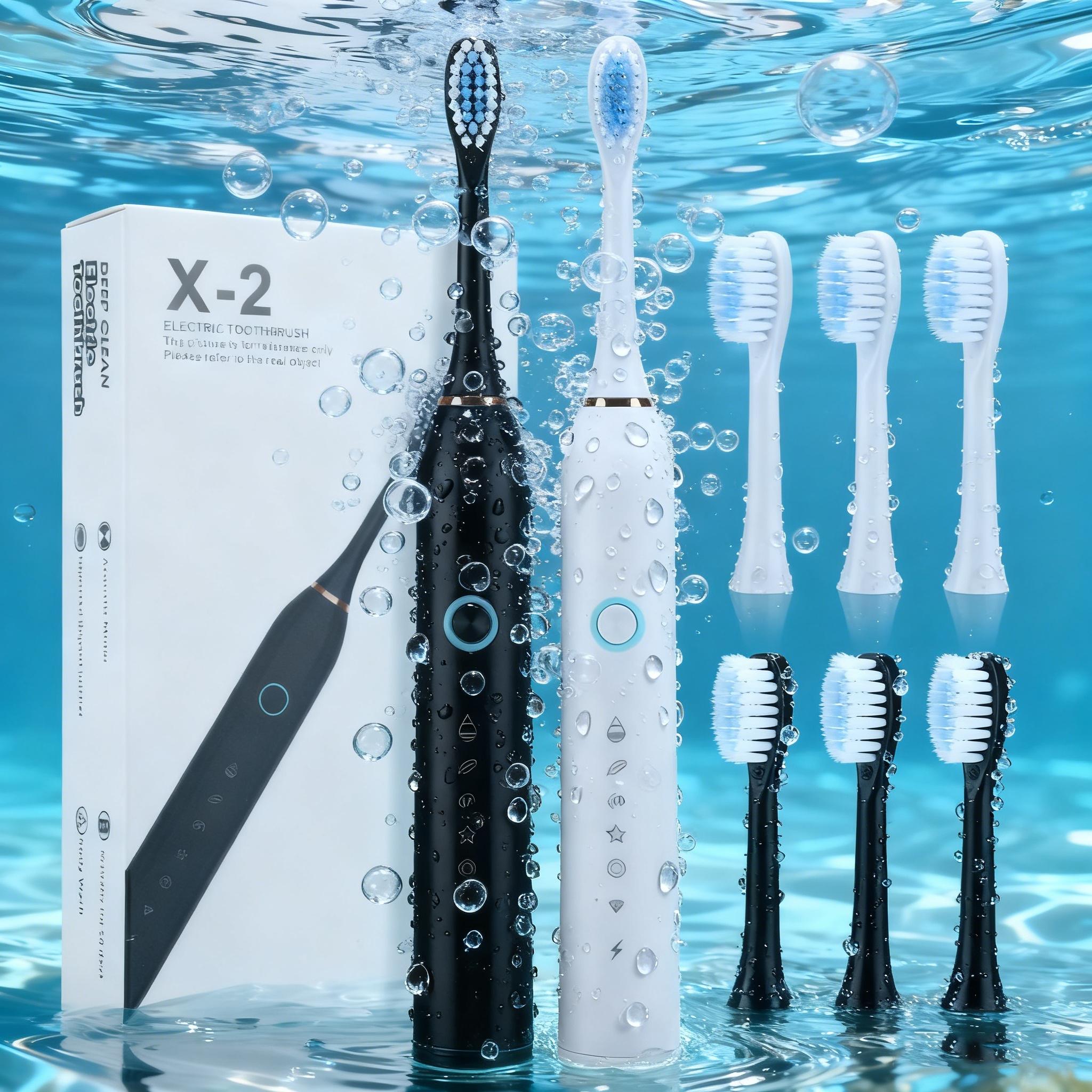 Electric Toothbrush with Replacement Brush Head, 1 Box 6 Modes Teeth Cleaning Product, Oral Care Waterproof Type-C Rechargeable Toothbrush