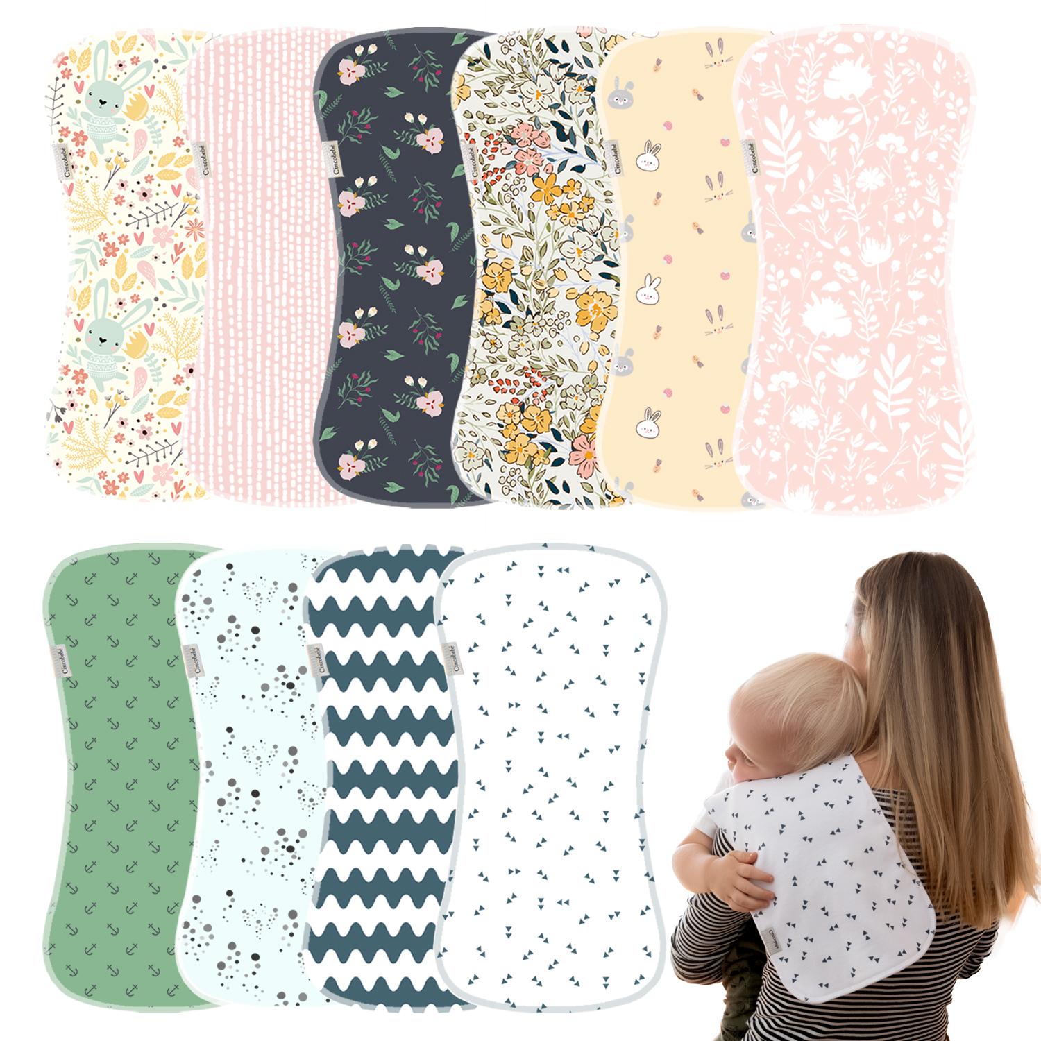 5-Pack Newborn Super Soft Burp Cloths - Absorbent and Breathable, Cute Cartoon Unisex Design, Spit-Up Burp Cloth Set, Newborn Gift