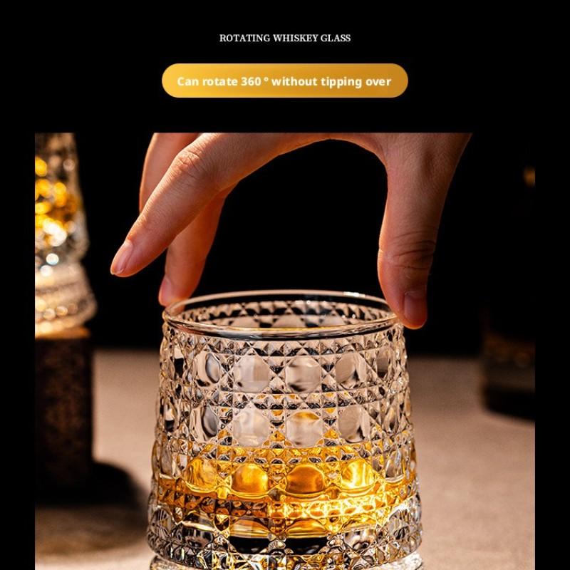 360° Rotating Whiskey Glass, Spinning Crystal Whiskey Tumbler, Luxury Drinking Glass, Elegant Barware, Perfect for Parties and Gifts