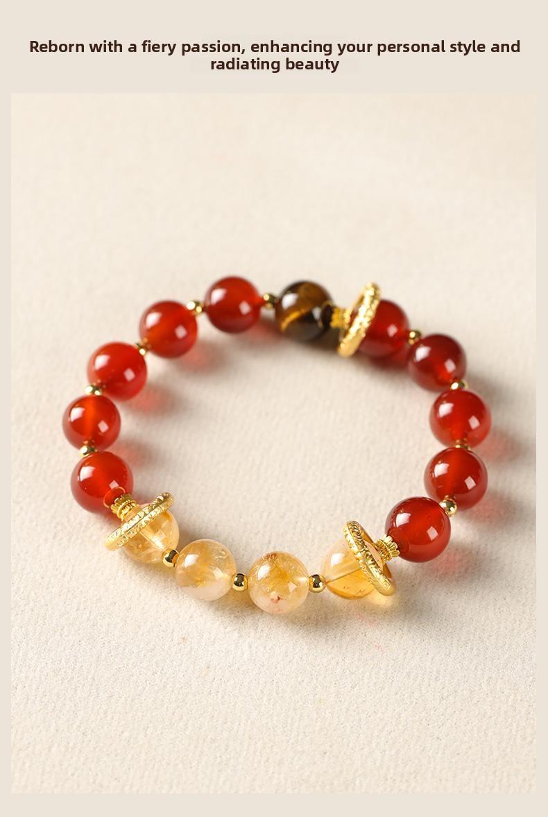 [Fortune Turner] crystal bracelet, red agate yellow citrine tiger eye, unisex, daily wear gift, natural stone gold sand ring, good luck peace success symbol