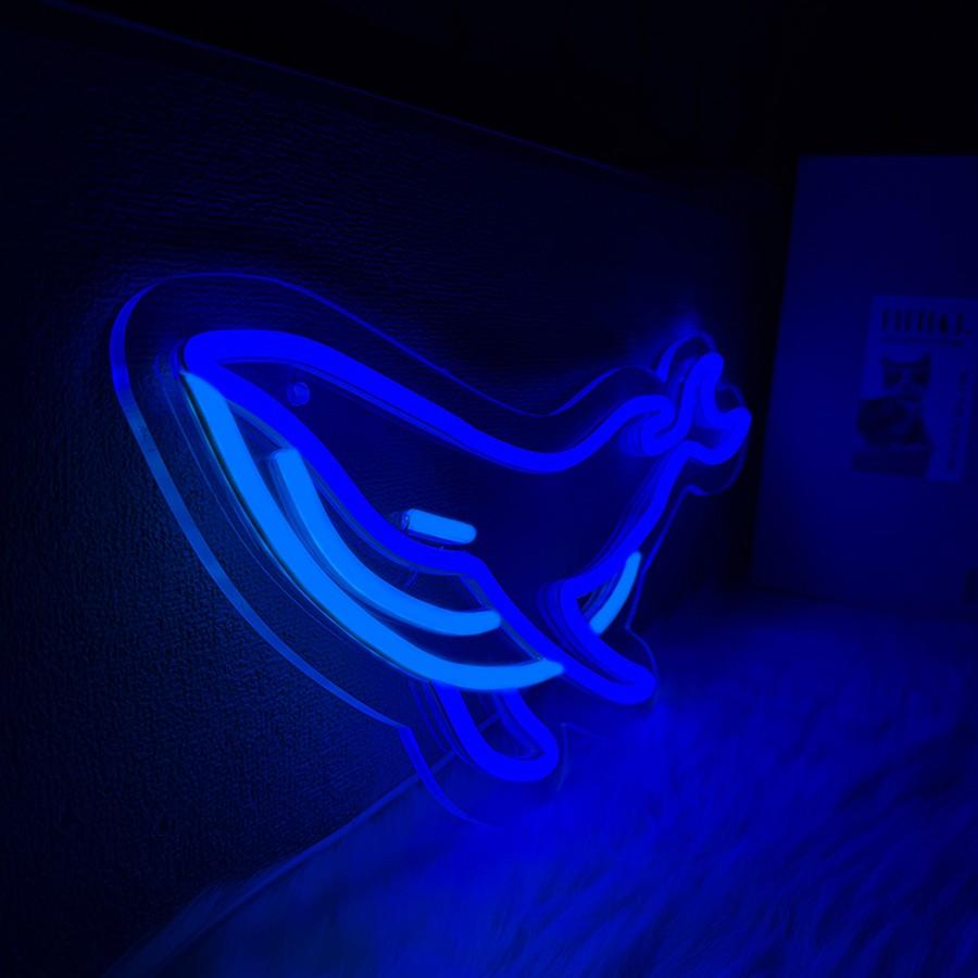 whale Neon Sign,  LED Shark Light Animal Wall Decor, Christmas Gift White Elephant Gifts for Boys Men, Bedroom Living Room Man Cave Home Decoration With USB Powered