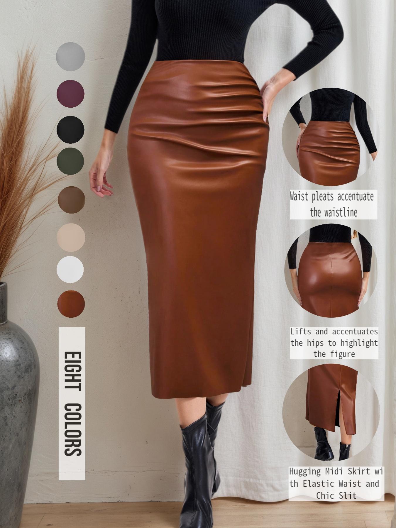 Women's Christmas Autumn Winter A-Line Skirt, Split Thigh High Waist Midi Dress, Chic Casual Daily Wear, Plain Pattern, All Seasons