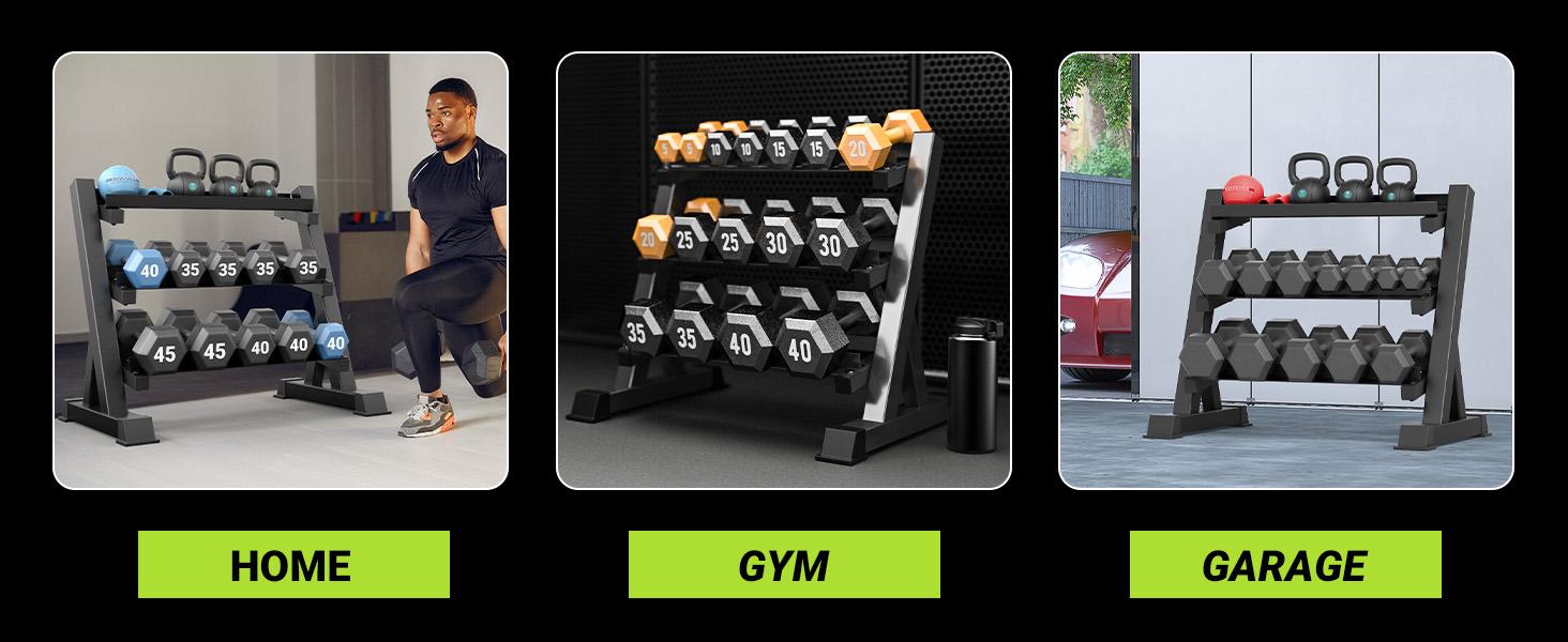 YOLEO 1100LBS Dumbbell Rack- Adjustable 3 Tier Weight Rack for Home Gym, Heavy Duty Weight Storage Organizer Dumbbell Storage Stand Holder(Rack Only) Display Shelf Multicolor
