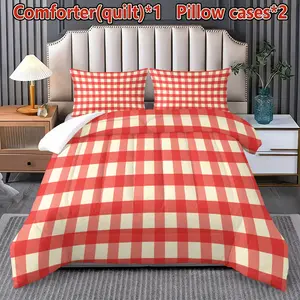 3-Piece Bedding Set Includes Quilt and Pillowcases, Soft Plaid Pattern, Durable Colors, All-Season Use, Gentle Like Clouds