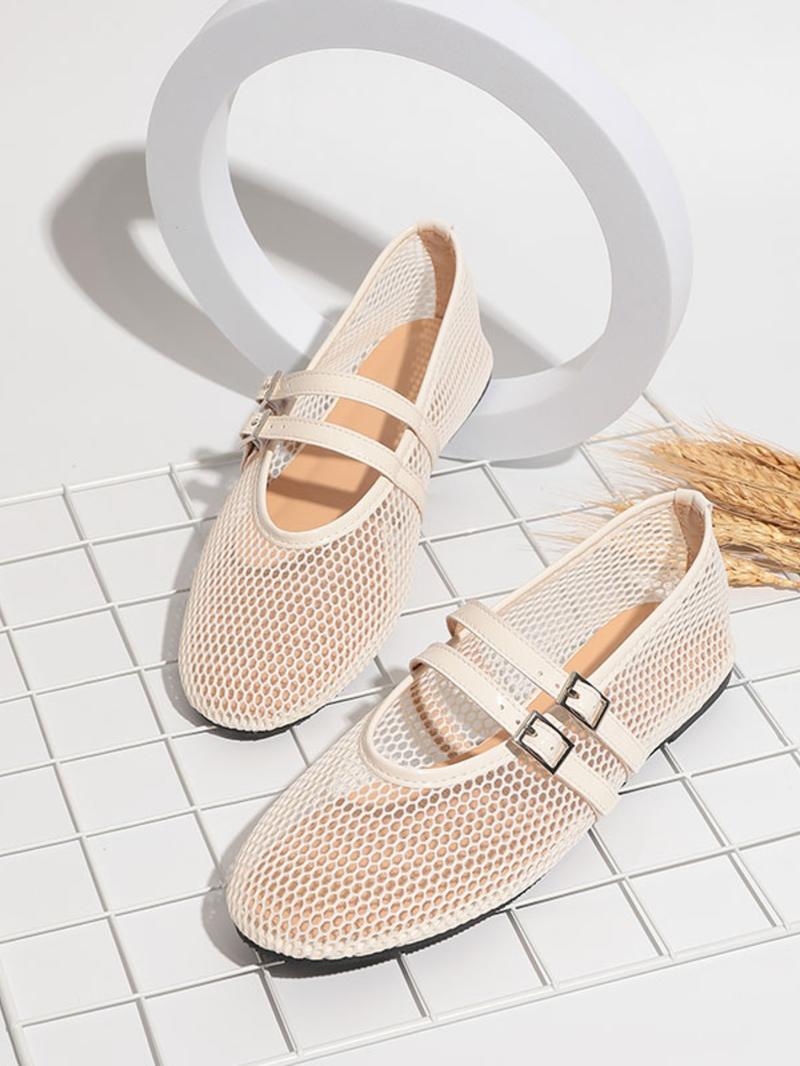 Women's Casual Hollow Out Mesh Sandals, Summer New One Strap Round Toe Flat Heel Mary Jane Shoes, Comfortable Breathable Footwear