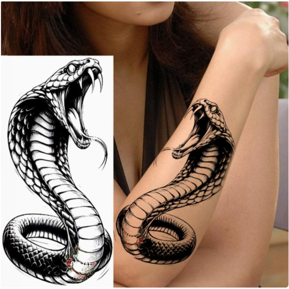 1 cool and crazy snake pattern temporary tattoo sticker for both male and female adults, waterproof and durable, almost real and fake tattoo stickers