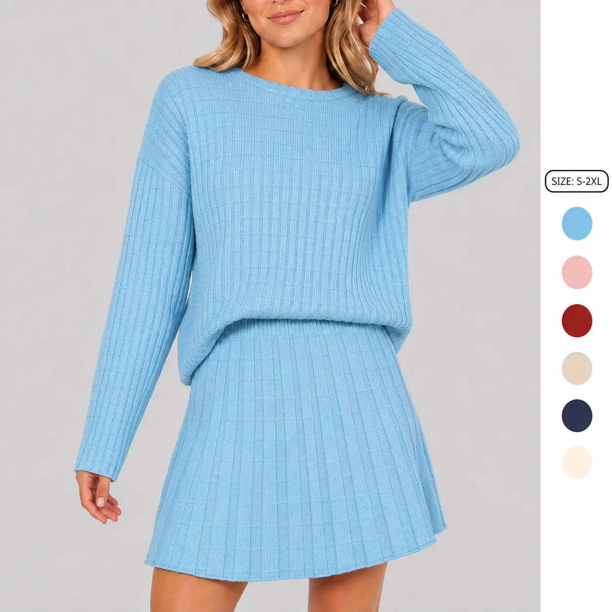 Imily Bela Women's 2 Piece Outfits 2026 Plaid Knit Mock Neck Long Sleeve Sweaters and Mini Skirt Two Piece Sets