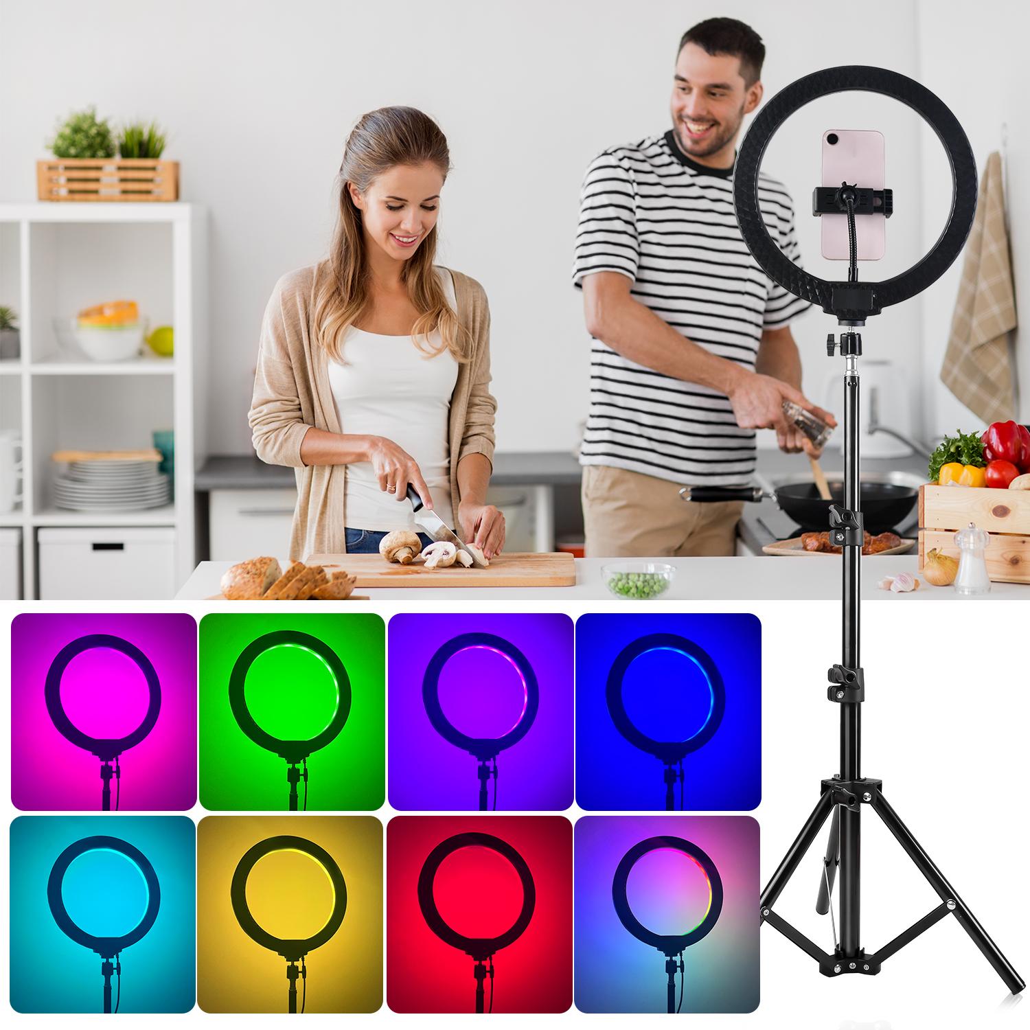12" RGB Ring Light with Tripod Stand, Tripod for Phone with Light Adjustable 43.3" 110cm Height Floor & 360° Lighting, Video Light Tripod Stand Phone Mount for Photo iPhone Content Creation TikTok YouTube#springbreak