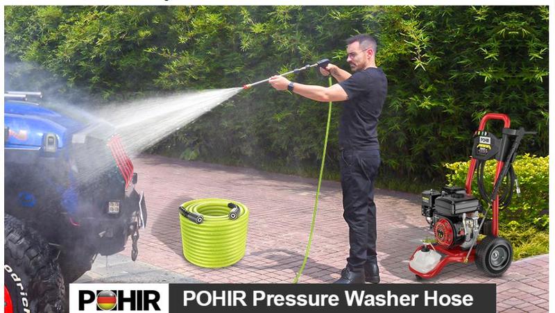 POHIR Pressure Washer Hose 50FT*1/4, Kink Free 4000 PSI Power Washer Hose M22 14/15mm Thread Compatible, Flexible Extension Hose for Cleaning Jobs
