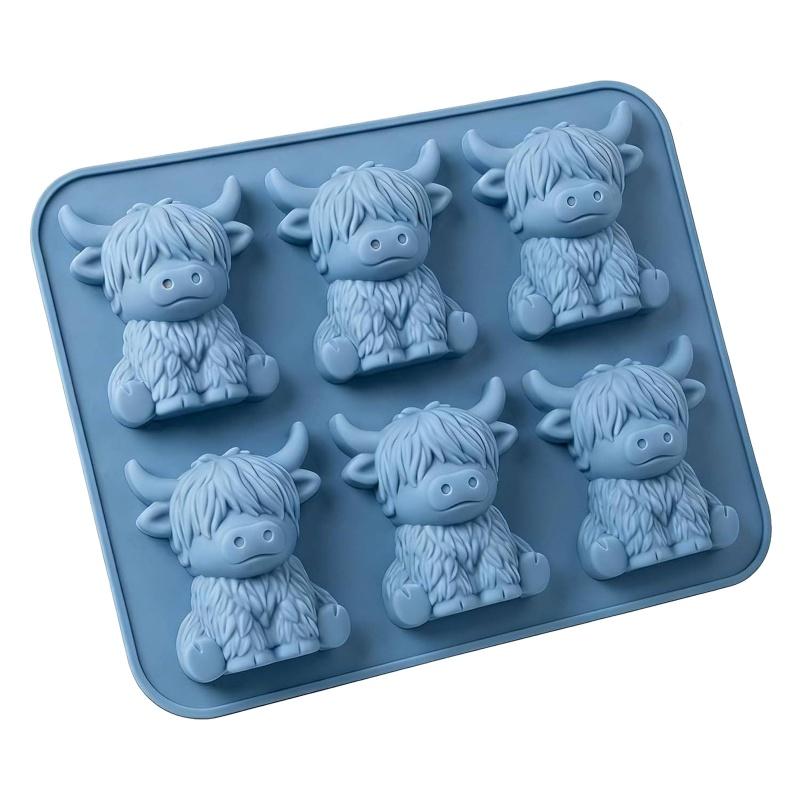 Mini Highland Cow Ice Cube Mold, Cute 3D Silicone Ice Tray, Cow Shape Ice Cubes, Ideal for Whiskey, Drinks, Parties, Bars, Birthdays, Gifts (6 Compartments)
