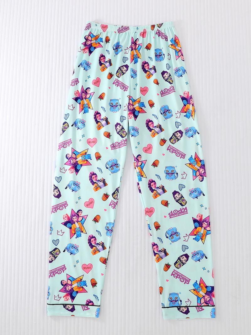 Women's Cartoon Sleepwear Set, Cute Heart Pattern, Comfortable Loose Fit, All-Season Wear, Casual Home Clothing, 2 Piece