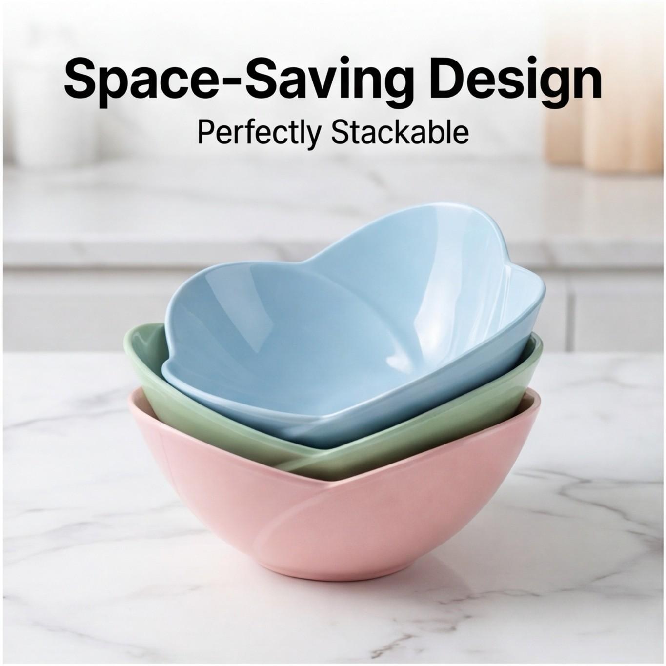 3-Piece High-Edge Large Floral Melamine Bowl Set, Stackable Non-Slip Kitchenware, Unique Design, Dishwasher Safe, Modern Style