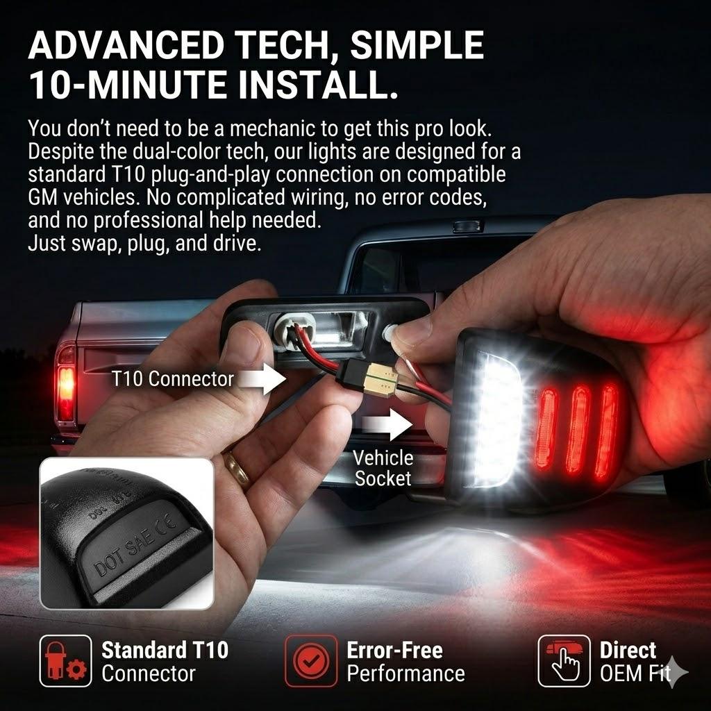 LED License Plate Light Assembly for Chevy Silverado GMC Sierra 1500 2500 3500 Tahoe Suburban Yukon Escalade,2PCS with Red OLED Neon Tube 6000K White Tag Lights Replacement Plug and Play