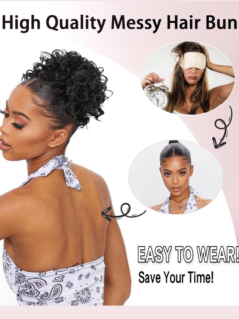 Natural Messy Bun Hair for Women, Synthetic Loose Wave Bun Hair is Ponytail Extension with Elastic Drawstring,  Gorgeous Bun Perfect for Beginners Daily Wear &Party Use. Synthetic Curly Hair (8 Inch)