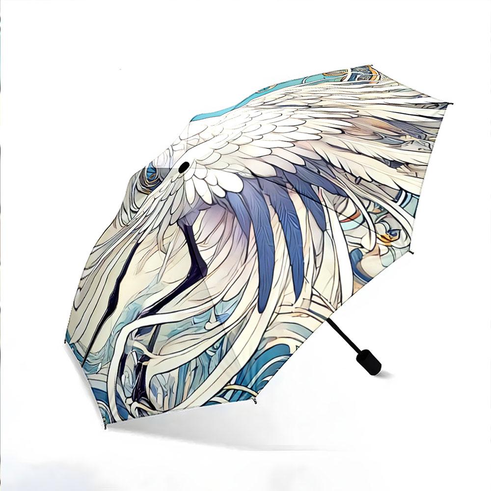 Innovative design folding umbrella with a creative crane pattern. This umbrella is suitable as a birthday gift, for various holidays, travel, and gifting.