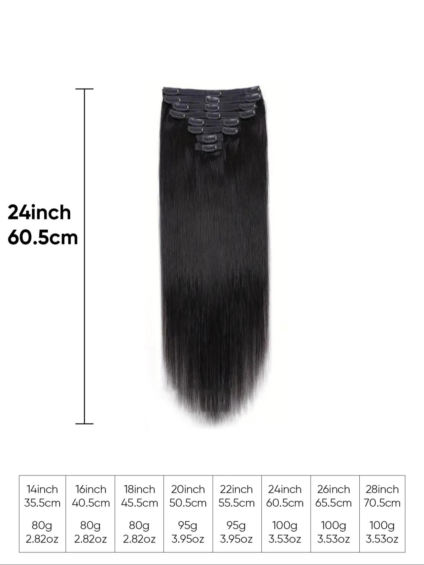 Clip In Hair Extensions Real Human Hair 18 inch 100g Straight Seamless Double SIVSV 18 Inch Jet Black Clip in Human Hair Extensions - Remy  main image 4