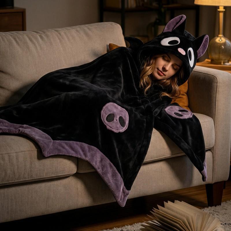 Bat Theme Comfortable Hooded Cape, Cute Cartoon Animal Design Blanket, Soft Wearable Winged Blanket, Perfect for Parties, Holidays, Events and Gifts
