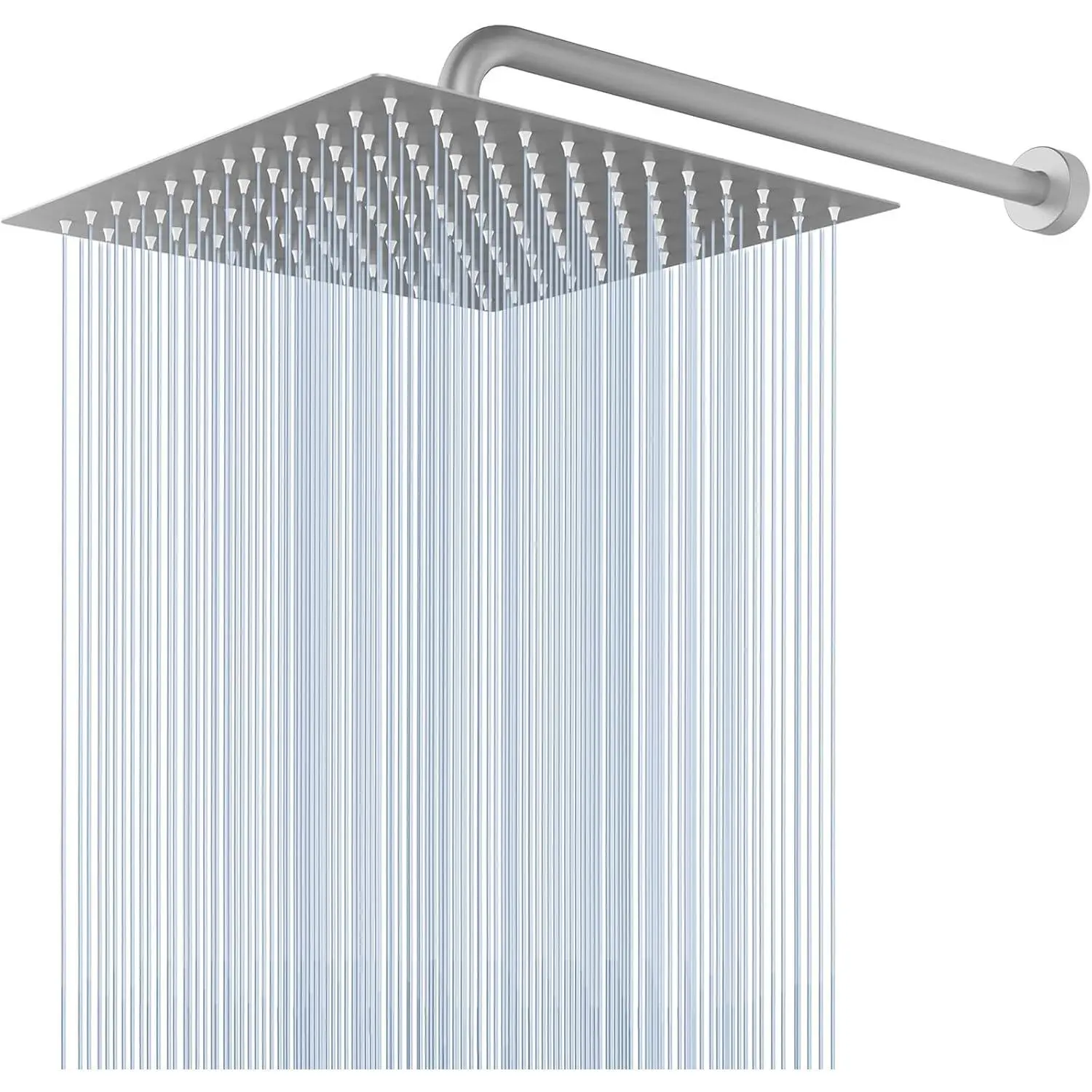 All Metal Shower Head with Extension Arm, Stainless Steel Waterfall Rainfall Showerhead, High Flow Bathroom Square Large Rain Shower Head (12’’ Shower Head with 15’’ Shower Arm, Brushed Nickel)