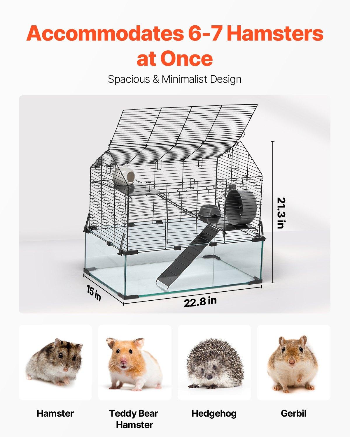 fathersdaygift  VEVOR Hamster Cage, 360 Viewing Transparent Hamster Habitats, Small Animal Cage, 22.8x 15x 21.3 in, Ventilated Pet Mouse Cages with Water Bottle, Portable Hamster House for Rats, Guinea Pigs