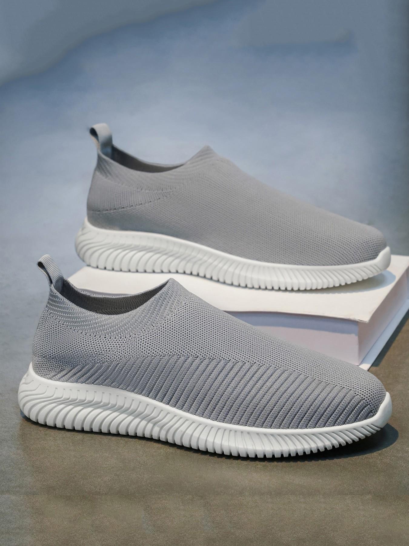 Men's One-Step Slip-On Lazy Shoes, Sporty Casual Sneakers, Textile Upper PVC Durable Sole, Skateboard Shoes, Home Office Outdoor Running