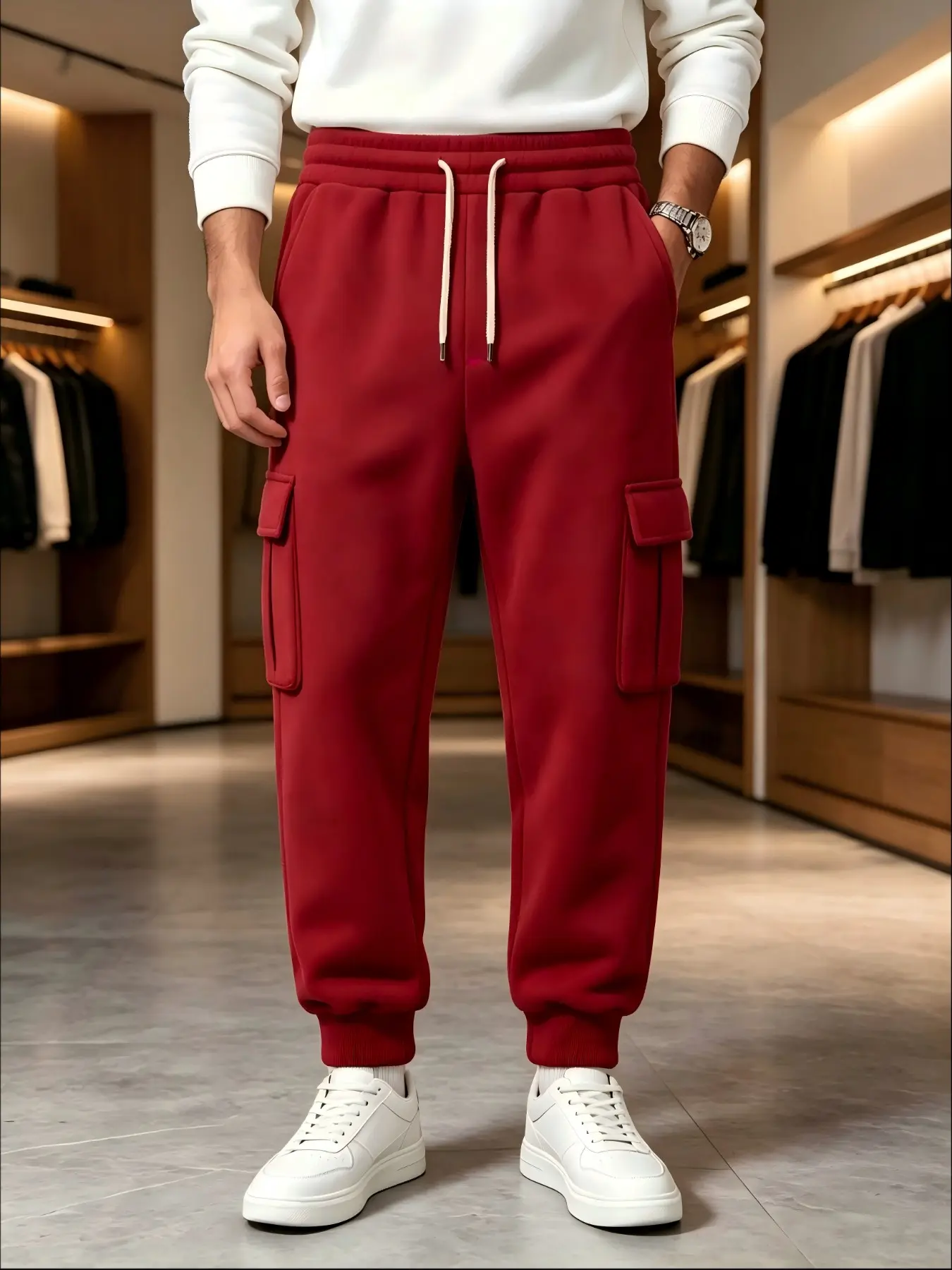 Men's Fall Winter Workwear Pants, Multi-Pocket Design, Fleece Lined, Thick and Warm, Ideal for Commuting and Outdoor Activities