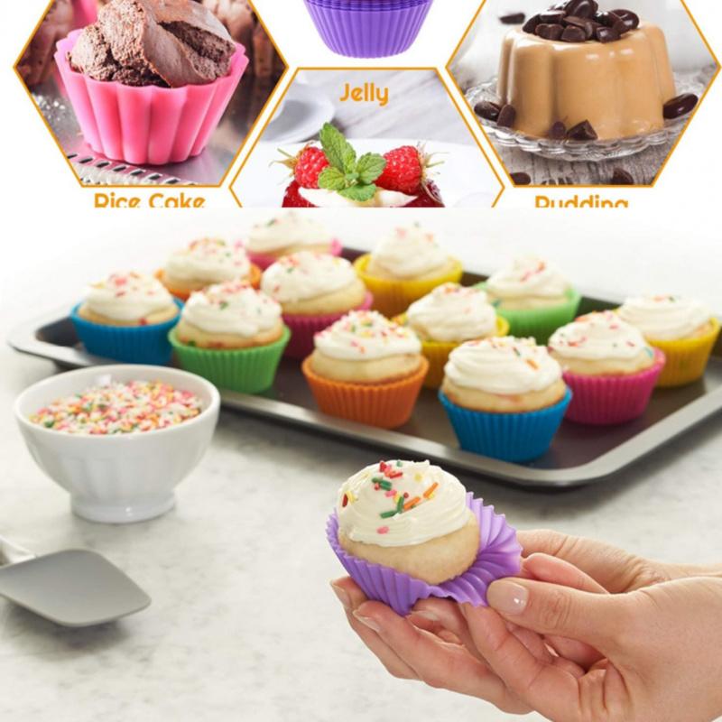 24Pcs,Premium Silicone Cupcake Backing Cups, 2.8 Inches Reusable Muffin Molds for Cakes Pastries 6 Rainbow Colors BPA Free Non Stick Food Grade