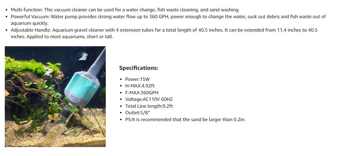 hygger 360GPH Electric Aquarium Gravel Cleaner, 5 in 1 Automatic Fish Tank Cleaning Tool Set Vacuum Water Changer Sand Washer Filter Siphon Adjustable Length Pet Supplies hygger 360GPH Electric Aquarium Gravel Cleaner, 5 in 1 Automatic Fish Tank Cleaning Tool Set Vacuum Water Changer Sand Washer Filter Siphon Adjustable Length Pet Supplies